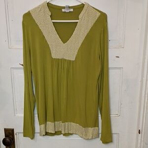 Banana Republic Green Blouse with Cream Accents
